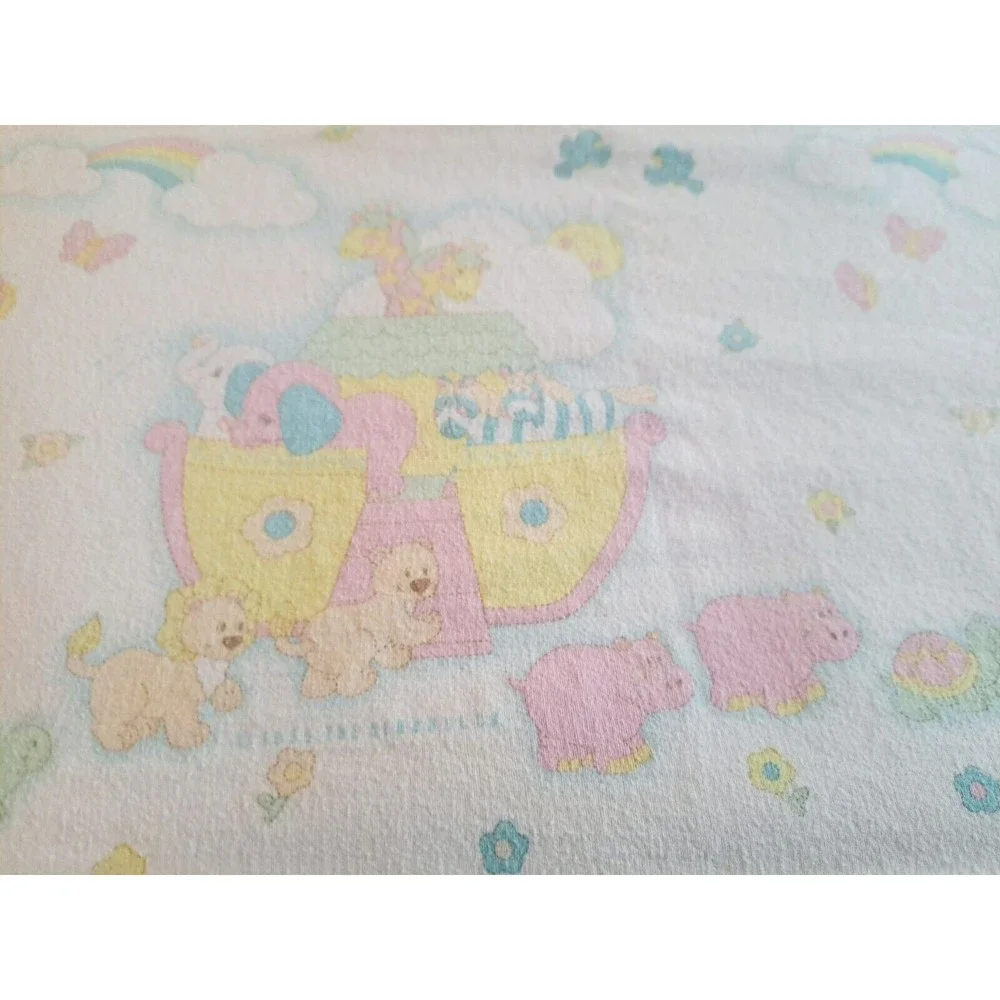 Vintage Noah's Ark Baby Receiving Blanket Pastel Colors Vintage Kendall Co.‎
